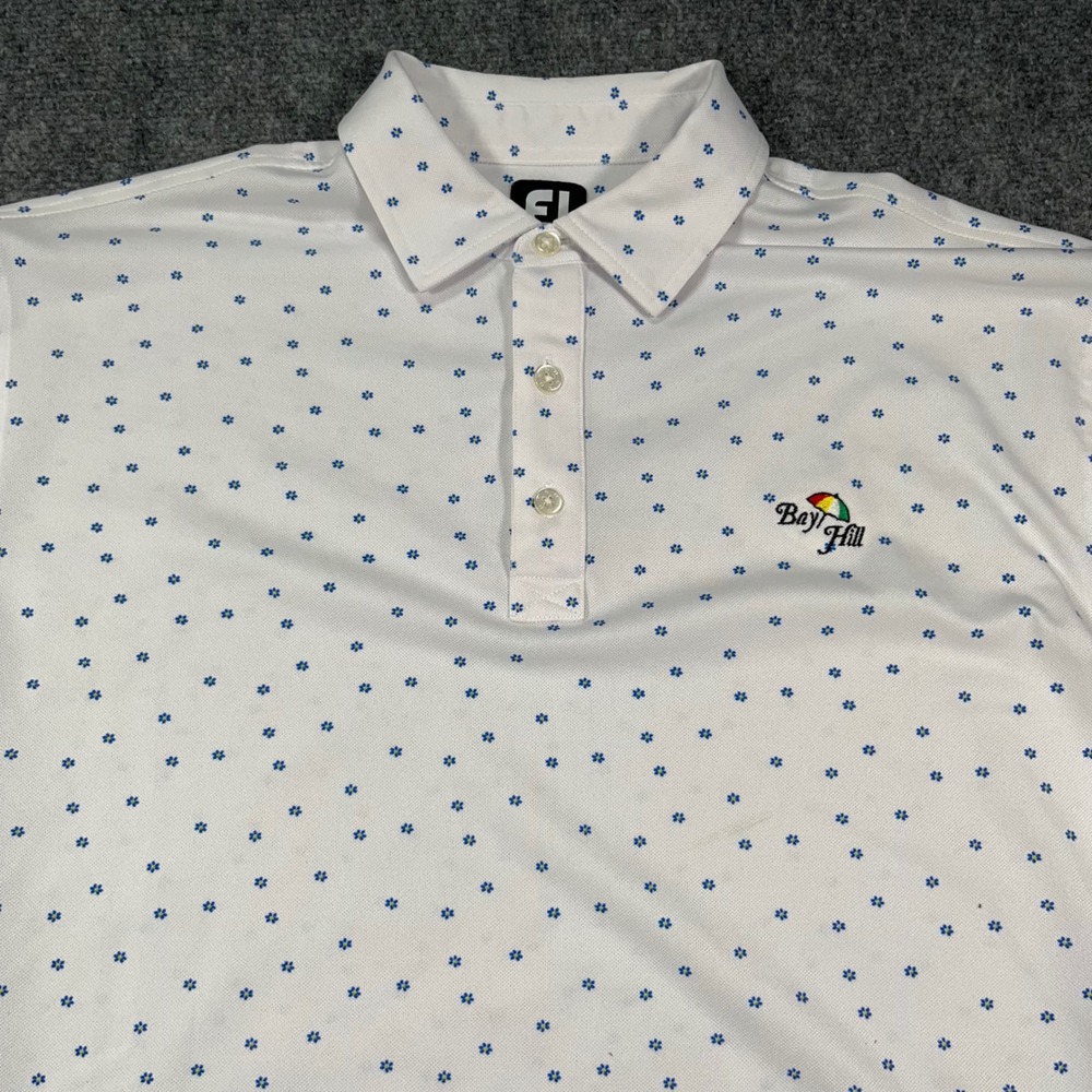 FootJoy Bay Hill Golf Polo Shirt Mens XL Floral AOP Geometric Performance White
